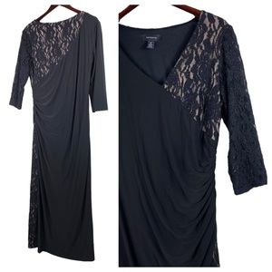 R&M Richards 16 XL 1X Dress Maxi Long Black Lace Formal Wedding Party Holiday